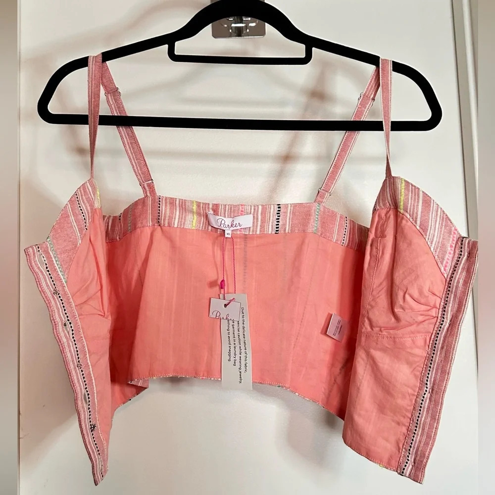 NWT Parker Katarina Pink Striped Button Front Crop Top Size XS - Picture 8 of 12